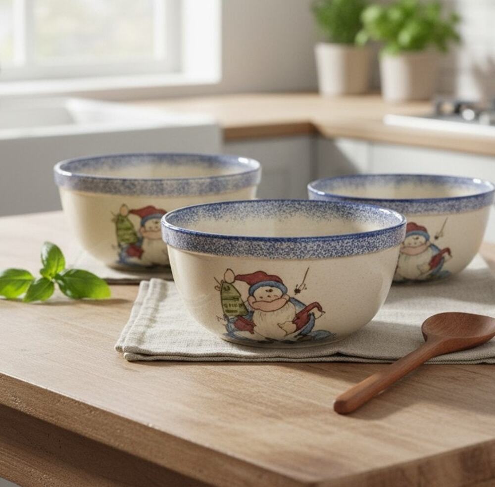 Vital Unit Snowman Nesting Mixing Bowls Stoneware Set of 3 Christmas Holiday